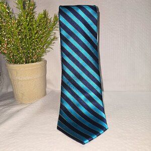 VINTAGE ZANZARA MENS TIE 100% SILK DIAGONAL STRIPES NAVY AND TEAL BLUE NWT